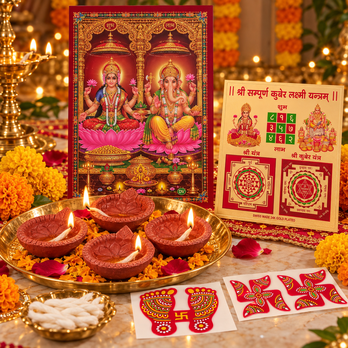 Kuber Laxmi Yantra Diwali decor
Shree Sam Poorna Kuber Laxmi Yantra
Traditional Indian festive puja item
Metal-finish Yantra sheet
Diwali Dhanteras puja decoration
Uphar Handicrafts