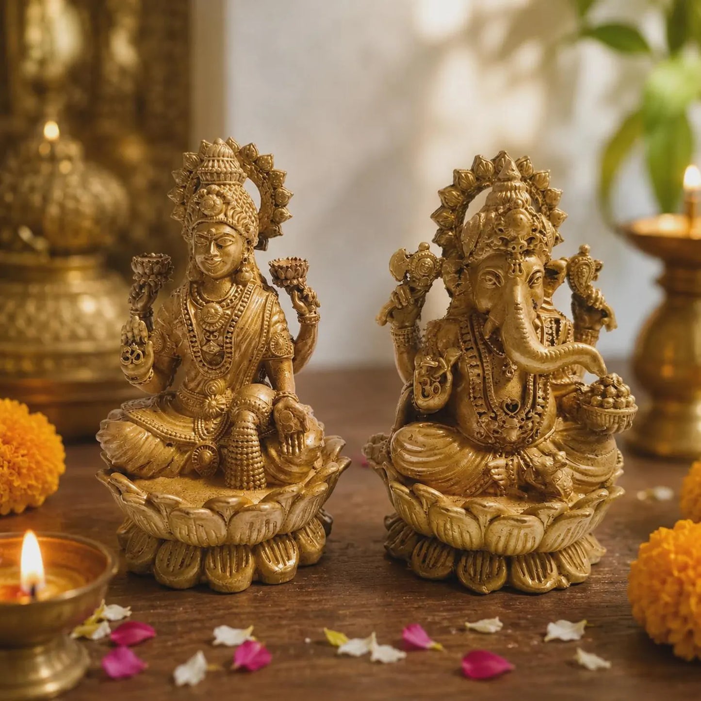 Brass Lakshmi Ganesh ji Idol Set
4 Inch Hindu Statues
Diwali Puja Decor
Diwali Puja idols
Uphar Handicrafts