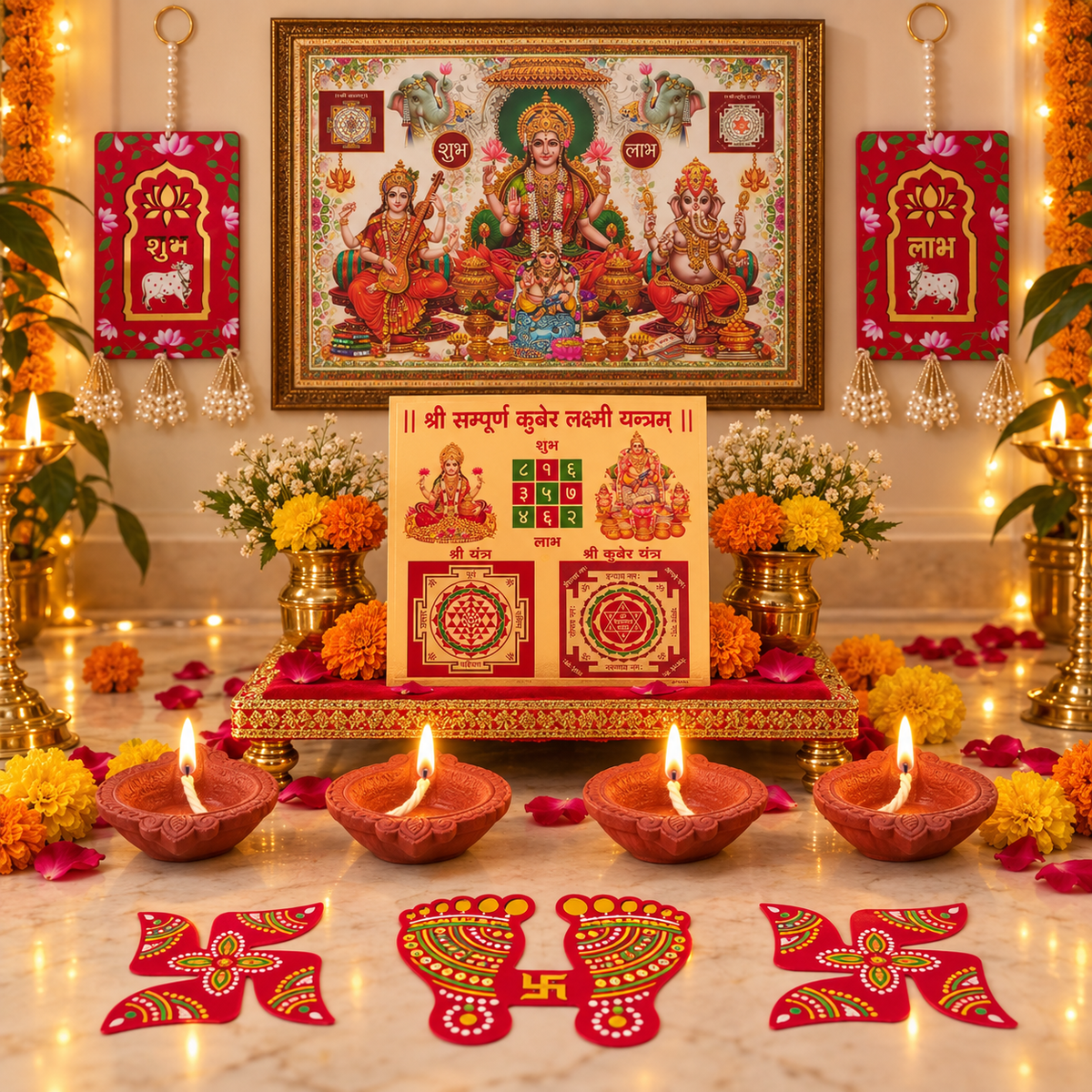 Laxmi Charan and Swastik Diwali decor
Self-adhesive Laxmi Charan Paduka
Self-adhesive Swastik decorative stickers
Traditional Indian festive decoration
Diwali puja and entrance decor
Uphar Handicrafts