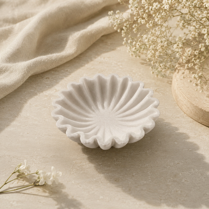 Hand Polished Marble Ruffle Bowl
Marble Art
Fluted Edge Fruit Dish
Uphar Handicrafts