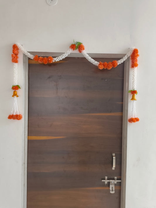 Mogra Orange Flower Toran
Traditional Indian Floral Door Hanging
White Mogra and Orange Marigold Design
4.5 Feet Festive Door Decoration
Diwali and Navratri Home Decor
Reusable Pooja and Wedding Decoration
Uphar Handicrafts