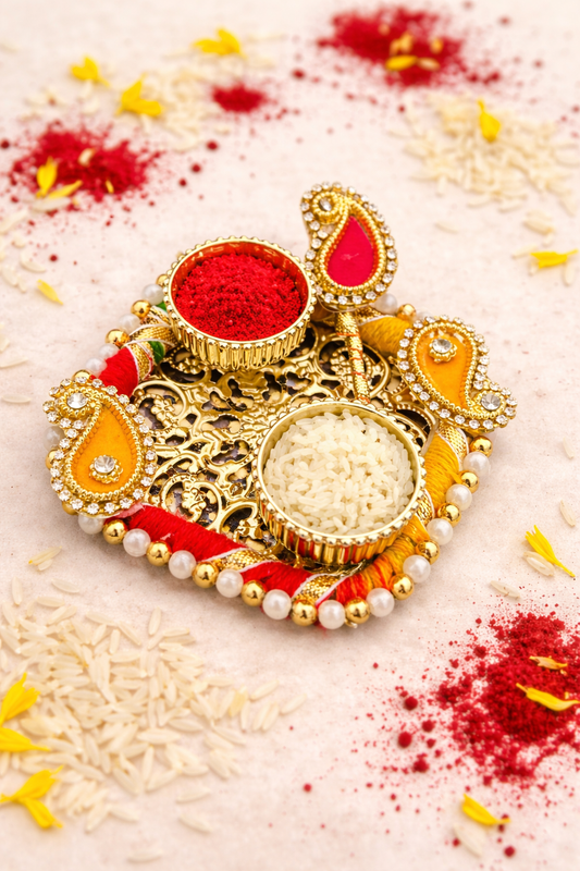 Multicolor Akshat Kumkum Thali
Traditional Indian Tikka Thali
Kumkum Akshat and Haldi Holder
Festive Pooja Ritual Accessories
Diwali Wedding and Raksha Bandhan Decor
Uphar Handicrafts