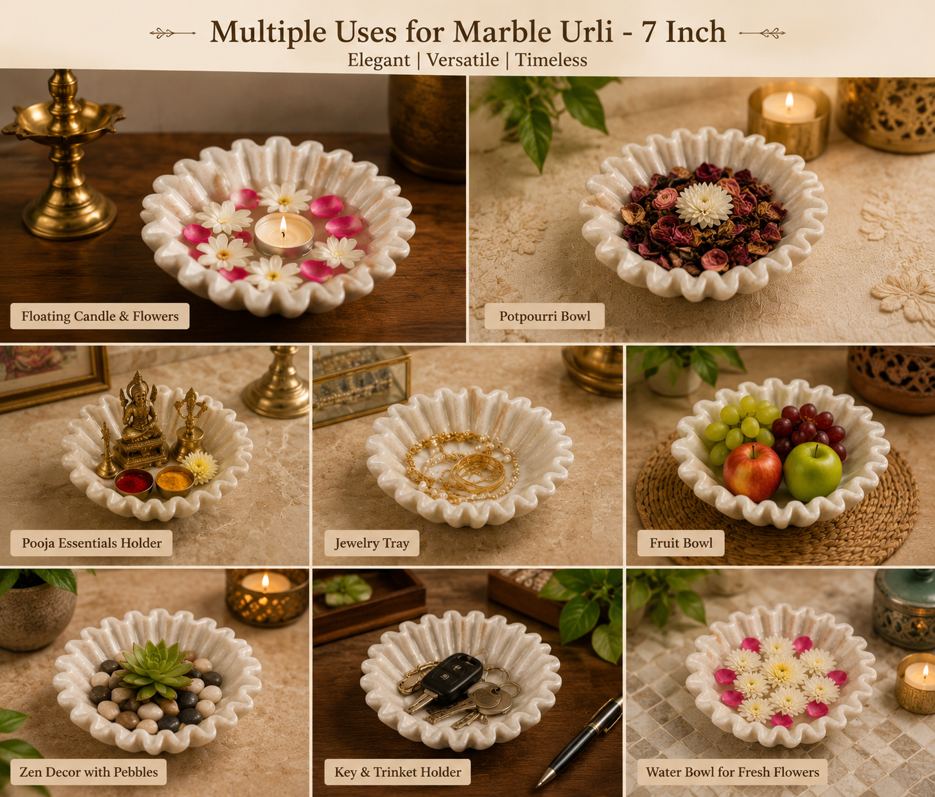 Multiple Use Marble Bowl
Handmade
Jewelry Holder
Fruit Bowl
Uphar Handicrafts