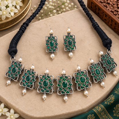 Oxidized necklace and earrings set for Diwali
Traditional Indian-inspired festive jewelry
Antique silver-tone finish with decorative accents
Handcrafted metal alloy necklace with matching earrings
Stone and bead detailing for ethnic styling
Jewelry for Diwali celebrations and festive outfits
Uphar Handicrafts