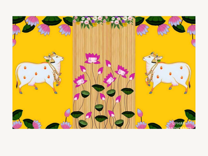 Multicolor Pichwai Art Backdrop
Traditional Indian Pichwai Wall Hanging
Lotus Cow and Krishna Inspired Design
5x8 Feet Large Wall Decor
Pooja Room and Mandir Background
Diwali Janmashtami and Wedding Decor
Uphar Handicrafts