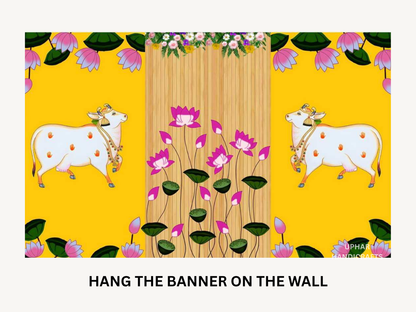 Pichwai Cow Lotus Wall Backdrop
Traditional Indian Pichwai Art Design
Krishna Inspired Floral Wall Decoration
5x8 Feet Pooja Room Backdrop
Diwali and Janmashtami Home Decor
Reusable Fabric Event Background
Uphar Handicrafts