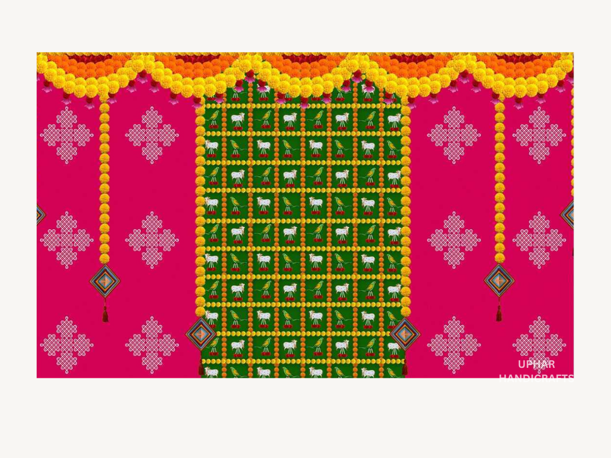 Pink Green Yellow Indian Backdrop
Vibrant Traditional Floral Fabric Decor
5x8 Feet Large Wall Backdrop
Cotton Mix Reusable Event Decoration
Haldi Pooja and Mandir Background
Diwali Navratri and Ganesh Chaturthi Decor
Uphar Handicrafts