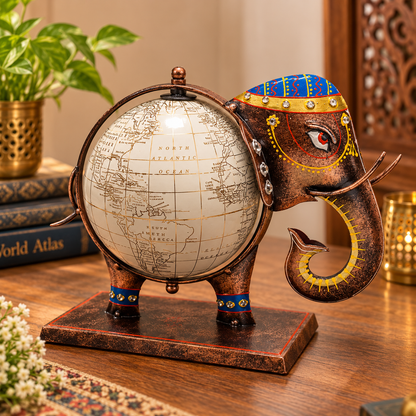 Traditional Rajasthani elephant globe home décor
Handcrafted metal showpiece with multicolor detailing
Ideal for desks, tabletops and display units
Suitable for bedrooms, living rooms and entrances
Uphar Handicrafts