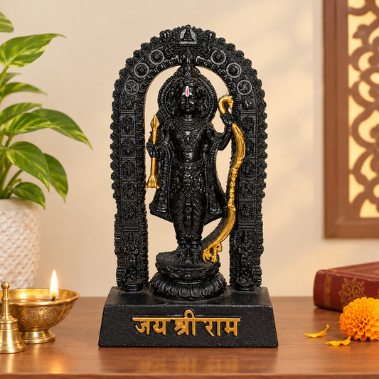 Ram Lalla idol in black polyresin
Seven-inch traditional Indian religious idol
Handcrafted Ram Lalla figurine
Ram Lalla for pooja room and altar
Traditional devotional home decor
Uphar Handicrafts