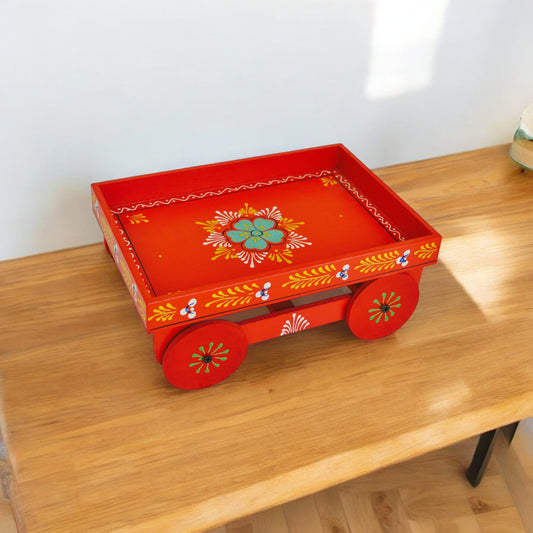 Red Wooden Thela Serving Trolley
Traditional Indian Street Cart Design
Hand-Painted Wooden Serving Decor
Indian Snacks Sweets and Beverage Serving
Kitchen Tray and Tabletop Centerpiece
Diwali Wedding and Housewarming Gift
Uphar Handicrafts