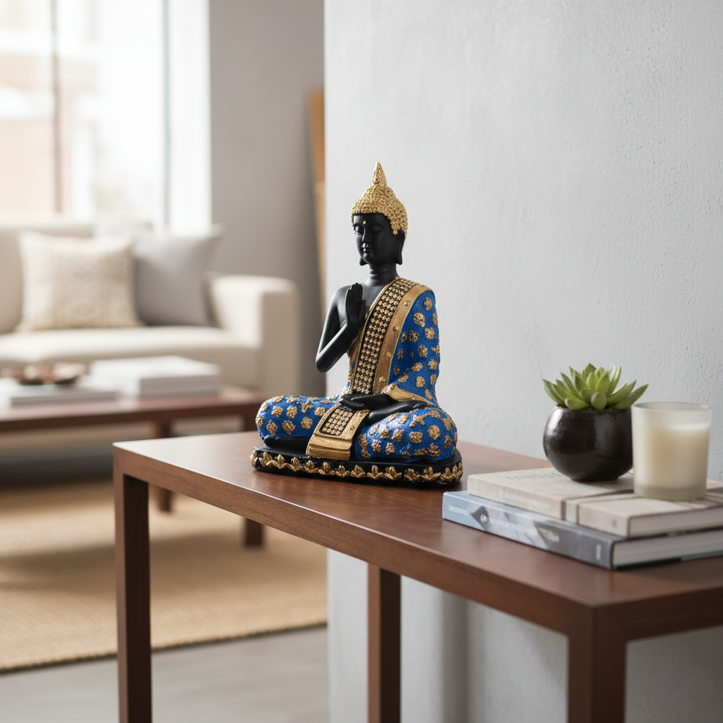 Blue and Gold Resin Buddha Statue
Hand-Finished Spiritual Showpiece
Meditation and Yoga Room Decor
Premium Buddha Home Decoration
Uphar Handicrafts