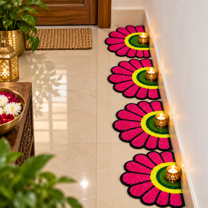 Reusable Diwali rangoli mat with traditional Indian design
Colorful festive pattern for floor decoration
Suitable for home entrances and pooja spaces
Easy festive décor alternative to loose rangoli powders
Ideal for repeated Indian festival decorations
Uphar Handicrafts
