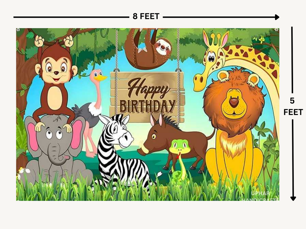 Safari Animal Birthday Backdrop
Jungle Theme Cotton Mix Fabric Decor
5x8 Feet Large Wall Background
Colorful Elephant Lion and Giraffe Design
Kids Birthday and Toddler Party Decor
Reusable Washable Animal Theme Backdrop
Uphar Handicrafts