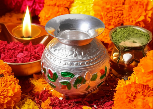 Small German Silver Loti Pot
Traditional Indian Pooja Lota
Red Green Embossed Floral Design
Compact Hindu Ritual Accessory
Home Mandir and Travel Pooja Kit
Diwali and Housewarming Gift
Uphar Handicrafts
