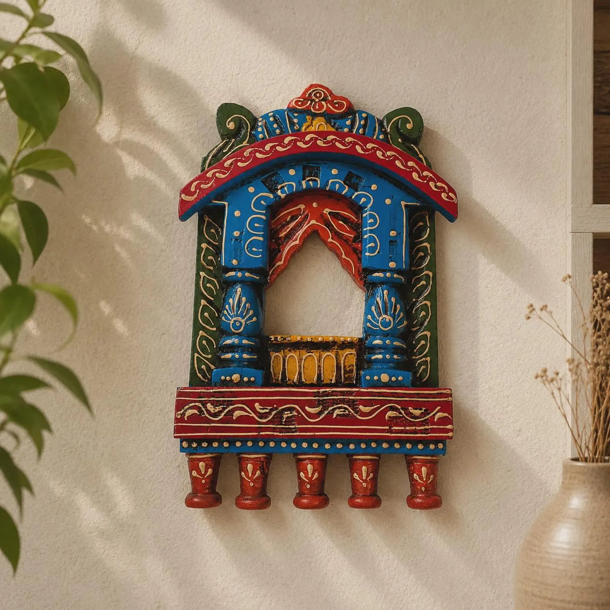 Traditional Indian Jharokha Wall Frame
Colorful Hand Painted Decor
Rajasthani Haveli Inspired Design
Handmade Indian Wooden art
Uphar Handicrafts