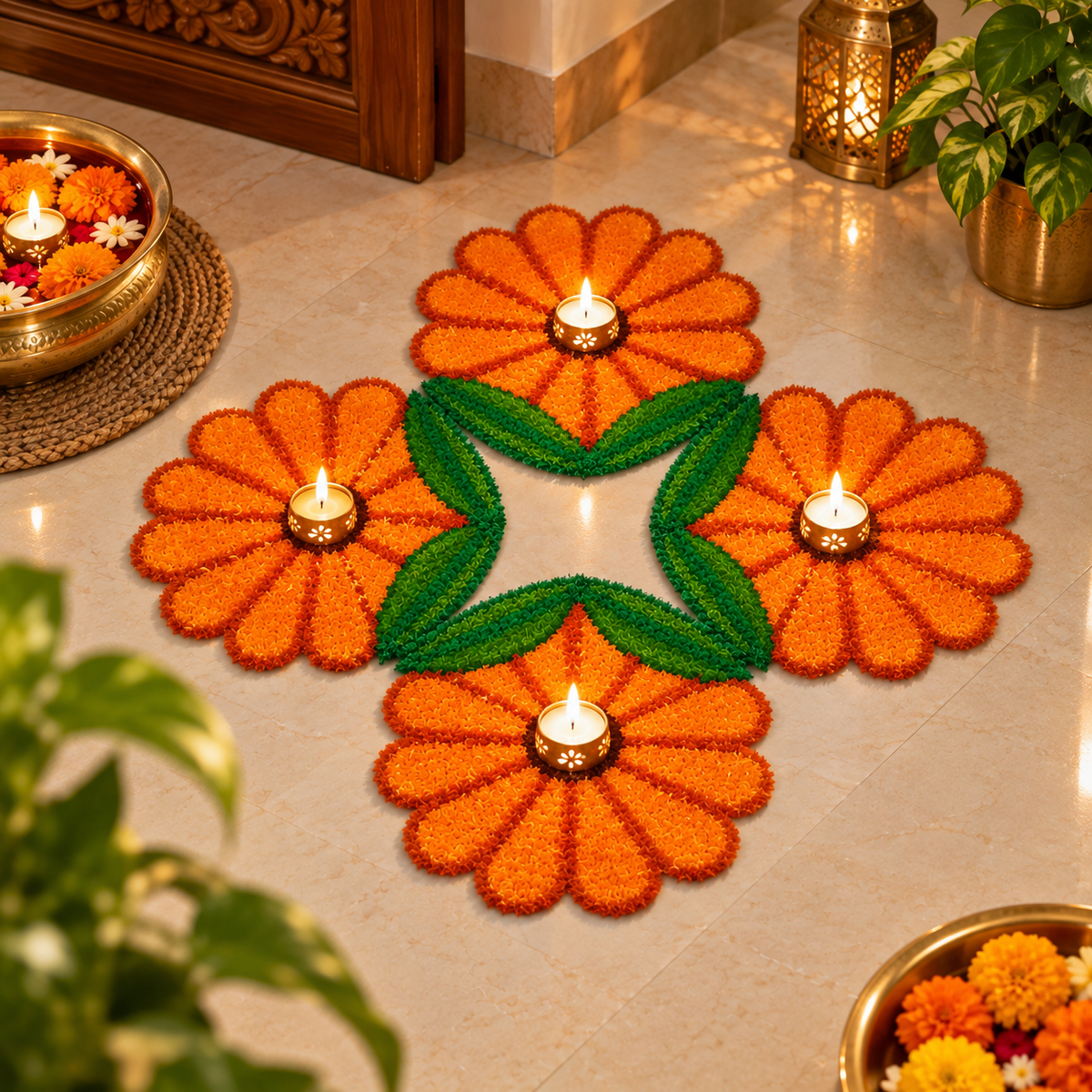 Traditional Indian rangoli mats with colorful festive patterns
Reusable mats for Diwali home decoration
Suitable for entrances, floors and pooja areas
Festive floor décor inspired by traditional rangoli
Available in sets of 4 and 8
Uphar Handicrafts