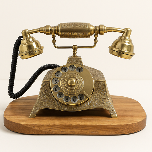 Vintage Brass Telephone Showpiece
Antique Rotary Dial Phone Design
Golden Brass Metal Home Decor
6.3 Inch Vintage Tabletop Accent
Living Room and Office Desk Decor
Rustic Retro and Industrial Decoration
Uphar Handicrafts