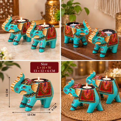 Wooden elephant candle table decor
Handcrafted and hand-painted finish
Standing trunk-up elephant design
Holder fits standard tealight candles
Traditional Rajasthani-inspired decor
Elephant centerpiece and entryway decor
Uphar Handicrafts