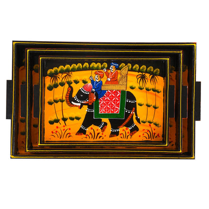 Wooden Serving Tray with Elephant Design
Hand Painted Rajasthani Artwork
Set of 3 Wooden Trays
Small Medium and Large Trays
Traditional Indian Table Decor
Uphar Handicrafts