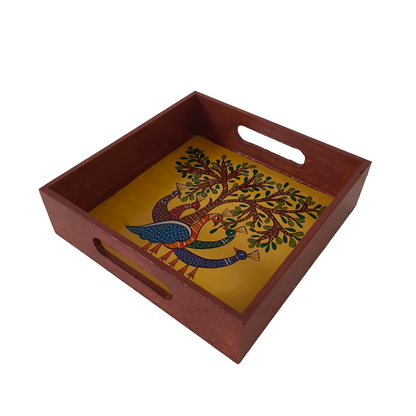 Colorful Indian Peacock Serving Tray
Hand-Printed Peacock and Tree Design
Natural Wood Decorative Tray
Multicolor Traditional Artwork
Tea Coffee and Snack Serving Tray
Boho Indian Home Decor Accent
Uphar Handicrafts