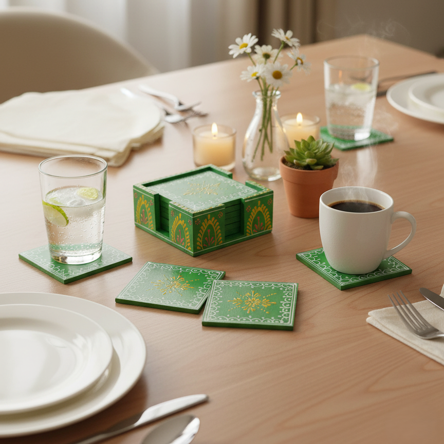 Hand-Painted Wooden Tea Coaster