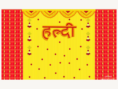 Yellow Red Haldi Wedding Backdrop
Bright Traditional Indian Haldi Design
5x8 Feet Large Fabric Wall Decor
Cotton Mix Reusable Wedding Backdrop
Haldi Mehndi and Sangeet Decoration
Indian Wedding Photo Booth Background
Uphar Handicrafts
