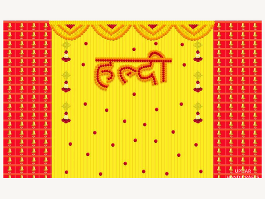 Yellow Red Haldi Wedding Backdrop
Bright Traditional Indian Haldi Design
5x8 Feet Large Fabric Wall Decor
Cotton Mix Reusable Wedding Backdrop
Haldi Mehndi and Sangeet Decoration
Indian Wedding Photo Booth Background
Uphar Handicrafts