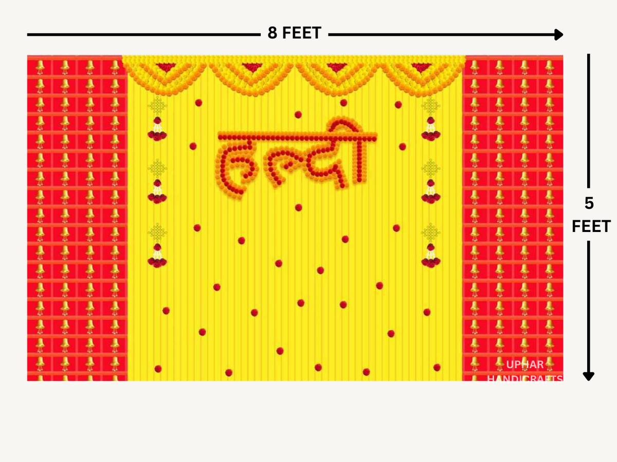 Yellow Red Indian Wedding Backdrop
Traditional Haldi Ceremony Decoration
5x8 Feet Cotton Mix Fabric Backdrop
Vibrant Festive Wedding Wall Decor
Haldi Mehndi and Sangeet Background
Reusable Foldable Indian Event Decor
Uphar Handicrafts